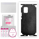 apgo Protective Skin Sticker for the back+sides compatible with Xiaomi Mi 10 Lite 5G, Full Wrap Film, Foil, Vinyl - Pattern Black Leather