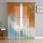 Ocean Beach Summer Vacation Tulle Window Curtains for Bedroom Luxury Home Decor Drapes in Living Room Chiffon Panels 135W x 114H(cm)