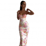 Naiste seksikas Sling-kleit, ripatsiga, varrukateta pikk kleit lilleprintiga seljata puusadeta pidu M roosa