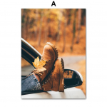 S&uuml;gis Lehtede Langemine Vaher Hirv Jalgratas Kaamera S&uuml;gis Plakatid ja Prindid Seinakunst L&otilde;uendimaal Elutoa Kodu Kaunistamiseks 21X30cm No Frame