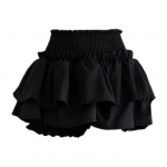 Plisseeritud Mini Culottes Plisseeritud elastne k&otilde;rge v&ouml;&ouml;kohaga volangi kiht &uuml;hev&auml;rviline l&uuml;hike seelik A-jooneline koogiseelik L must