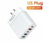 USB kiirlaadija 5 pordiga PD C-t&uuml;&uuml;pi kiirlaadimistelefoni laadija adapter iPhone 15 Pro jaoks Samsung Xiaomi Huawei USB C seinalaadija US valge