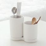 Nature Living Plisseeritud V&auml;rvimuutusega Keraamiline 2-osaline S&ouml;&ouml;giriistade Hoidik, Kreemjas Elevandiluu, 1 tk, Korea populaarsed lauan&otilde;ud