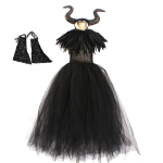 T&uuml;drukute kost&uuml;&uuml;m Witch Devil k&auml;sitsi kootud kootud t&uuml;lli kleit, kurja kleidi kost&uuml;&uuml;m Halloweeni cosplay jaoks M must