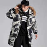 Kamuflaaž sulejope, suur karusnahast krae Meeste kapuutsiga sulejope, talvine tihendav ja soojapidava sulepolsterdatud jope, pikk 4XL