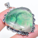 Green Fluorite Gemstone Handmade 925 Sterling Silver Jewelry Pendant 2.25 u3r68