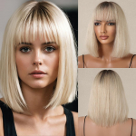 HAIRCUBE Ombre Blonde Bob juustest parukas naistele, sirge l&uuml;hike masin valmistatud juustest parukas, naturaalne 10-tolline parukas igap&auml;evaseks kasutamiseks
