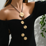 1 tk Elegantne V-kujuline ebakorrap&auml;rane &uuml;mmargune tutiga pikk kaelakee reguleeritava pikkusega pikendusketiga, moekas minimalistlikus stiilis naiste kaelakee one-size must/kuldne