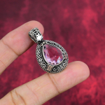 Roosa Kunzite ripats, 925 tahke h&otilde;bedane ripats, k&auml;sitsi valmistatud kalliskivist ehted, kingitused naisele uhiuus ripats 1.50 Inches