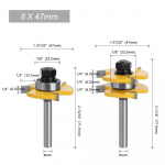 2 tk 8mm / 1/2-tollise varrega keele ja soone &uuml;henduskomplekt freesid T-soone frees puidu puidut&ouml;&ouml; l&otilde;ikeriistade jaoks 8X47.6