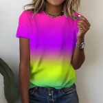 Gradient-naiste pluusid l&uuml;hikeste varrukatega 3D lilleprinteriga O-kaelusega vabaaja T-s&auml;rgid, Y2k topsid Isiklikud t-s&auml;rgid Roupa Feminina Mujer XL