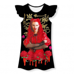 T&uuml;drukute &ouml;&ouml;s&auml;rk t&otilde;usev punane &uuml;mara kaelusega kleit lastele, volangidega varrukatega punaste juustega t&uuml;druku mustriga &ouml;&ouml;s&auml;rk 3-10-aastastele t&uuml;drukutele XL must