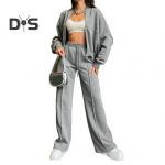 2 tk/komplekt Naiste mantlip&uuml;kste komplekt, krae t&otilde;mblukk, pika varrukaga lahtine elastne mansett k&otilde;rge elastne v&ouml;&ouml;koht lai jalg &uuml;hev&auml;rviline daami spordidress XL kohv