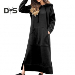 Naiste s&uuml;gistalvine &uuml;hev&auml;rviline dressipluus, kapuutsiga, n&ouml;&ouml;riga pikkade varrukatega, eest tasku, pooljaotusega maksikleit M must