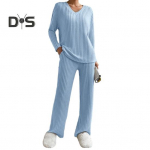 2 tk/komplekt kampsun p&uuml;ksid &uuml;likond, niit V kael, &uuml;hev&auml;rviline kootud lahtised taskud elastne v&ouml;&ouml;koht vabaaja pehme laia jalaga koduriietus s&uuml;gistalvine pidžaamakomplekt 2XL must