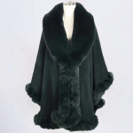 Elegantne V-rev&auml;&auml;riga Faux Rex K&uuml;&uuml;liku karusnahast mantel Cape Talve Naiste Suur pikk Sall T&auml;ielikult trimmitud karusnahast Kootud Mantel Mantel suur suurus Parka One size tumeroheline v&auml;rv