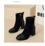 Euroopa ja Ameerika k&otilde;rge kontsaga Patchwork l&uuml;hikesed saapad naistele 2024. aastal Uued talvised pl&uuml;&uuml;sis kandilise peaga keskmise pikkusega naiste saapad 35 tumepruun v&auml;rv