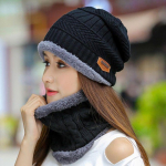 Unisex s&uuml;gis/talvised kootud m&uuml;tsid sametvoodriga soojuse ja stiili jaoks. hat + scarf, One Size sinine