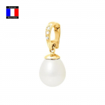 Compagnie G&eacute;n&eacute;rale des Perles &ndash; teemantripats 0,03 Cts ehtne kultiveeritud p&auml;rlipirn, 9-10 mm &ndash; 18K kollane kuld &ndash; naiste ehted