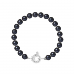 PERLINEA - Bracelet - V&eacute;ritables Perles de Culture d'Eau Douce Rondes 7-8 mm Black Tahiti - Argent 925 Milli&egrave;mes - Bijoux Femme