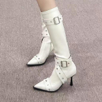 Elegantne k&otilde;rge kontsaga p&otilde;lvek&otilde;rgused saapad Punk naiste kingad Seksikad terava ninaga nahast gladiaator trend Uued gooti pumbad Botas Mujer 40