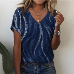 Beauty V-kaelusega naiste T-s&auml;rk tr&uuml;kitud T-s&auml;rk naistele Suvine l&uuml;hikeste varrukatega tee Mood vabaaja naisteriided 2024 uus pullover S