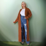 Pikkade kiududega kootud kardigan, elegantne &uuml;hev&auml;rviline pikkade varrukatega taskutega kampsun, naiste XXXL pruun