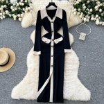 Naiste prantsuse retro v&auml;rvide kokkup&otilde;rkega rev&auml;&auml;riga &uuml;he n&ouml;&ouml;biga v&ouml;&ouml;kohalt taljesse l&otilde;igatud temperamentne l&otilde;hikuga p&otilde;lvepikkuses kootud kleit One Size must