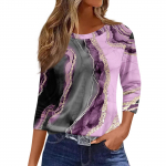 Pluus Woman Trend 2024 Naiste mood vabaaja &uuml;mmarguse kaelusega 3/4 varrukatega avara tr&uuml;kiga T-s&auml;rk naiste topp S