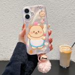 Cartoon Cute Animal Bear telefoni&uuml;mbris iPhone 16 13 14 15 Pro Max Laser IMD Color Shell jaoks iPhone 16 Pro Max mitmev&auml;rviline
