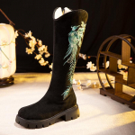 Naiste talveplatvormiga lumesaapad, soojad madalad paksud plokk-kontsad, p&otilde;lvek&otilde;rgused tikitud k&otilde;rged papud kunstkarusnaha voodriga S&auml;&auml;re keskosa saapad Naiste kingad 35