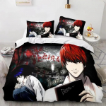 Death Note voodipesukomplekt &Uuml;he-, Twin-, T&auml;is-, Queen-, King-suuruses Voodikomplekt T&auml;iskasvanutele ja Lastele Magamistuba Tekikoti Komplektid 3D Prindiga Anime Death Note EU Single 135x200cm