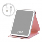 LED-valgustusega meigipeegel, 3 v&auml;rvi režiimid, reguleeritav kaks-&uuml;hes kokkuklapitav kosmeetiline peegel USB-laetav kaasaskantav reisipeegel S roosa