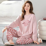 Women Cartoon Pajamas Set Long-Sleeved Tops and Trousers Two-Piece Sleepwear Loungewear Love Print Ladies Nightwear Homewear M roosa