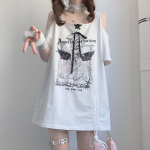 Harajuku multikaprindiga Kawaii T-s&auml;rk naistele, &otilde;lgu paljastava l&otilde;ikega, graafilised T-s&auml;rgid, fairy grunge, Y2k esteetiline T-s&auml;rk, gooti graafika S valge