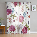 Roosad roosid Lilleline akvarell t&uuml;llkardinad elutoa magamistoa kaunistamiseks &Scaron;ifoonist l&auml;bipaistev voile k&ouml;&ouml;giakna kardin 1 PCS W100XH250cm&Rod Pocket white