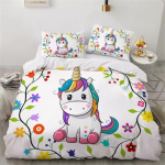 Laste voodipesukomplektid Kingitused &Uuml;kssarviku ja V&auml;rvilise Hobuse Prindiga Tekikoti Komplektid Lastele T&uuml;drukutele Poistele 2/3 tk &Uuml;hekohaline Roosa Tekk EU Single 135x200cm