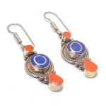 Lapis Lazuli, Coral Handmade 925 Sterling Silver Jewelry Earring 2.21 k5m04