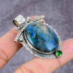 Labradorite, Diopside Handmade 925 Sterling Silver Pendant 2.25 c9m13
