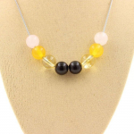 Pierres et Min&eacute;raux. Collier Perles Obsidienne noire + Agate jaune + Citrine + Quartz rose Chaine en acier inoxydable.