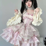 Jaapani armas armas Lolita Jk kleit naistele gooti Y2k vibu pits volangid &otilde;htupeo minikleidid Harajuku Kawaii mustad Vestidos S roosa