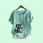 Naiste Mood &Uuml;markraega l&uuml;hikeste varrukatega suvine lahtine linane T-s&auml;rk Laides Casua kassimustriga pluus S pruun