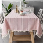 Lauakate Puuvillane lina laudlina triibuline tutt plekikindel tolmukindel k&ouml;&ouml;gis&ouml;&ouml;gile lauaplaadi kaunistus ristk&uuml;likukujuline 140x220cm roosa