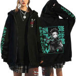 Demon Slayer Manga Lukuga Kapuutsiga Dressipluus Anime Kamado Tanjirou Tr&uuml;kiga Streetwear Meestele Naistele Vabaaja Pikkade Varrukatega Dressipluusid 2XL