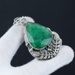 Looduslik Smaragd V&auml;&auml;riskivi H&otilde;bedane Ripats 925 Sterlingh&otilde;bedast - K&auml;sitsi valmistatud disain, Igap&auml;evaselt kantavad ehted, Ainulaadne Valge Topaas Ripats Kingitus Talle 2.36" roheline