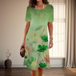 Naiste moodne graatsiline lootoseprindiga suvine kevadine l&uuml;hikeste varrukatega O-kaelusega vabaajakleidid XS roheline