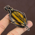 Tiger Eye Handmade Copper Wire Wrap Pendant Gift Jewelry 2.15 j8o14