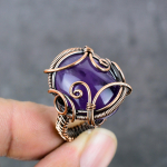 Sage Amethyst Handmade Copper Wire Wrap Jewelry Ring Size 8 c0m58
