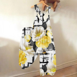 Laia s&auml;&auml;rega kombinesoonid naistele vabaaja avarad varrukateta kombinesoonid Retroprinteriga metallist n&ouml;&ouml;biga pikad p&uuml;ksid taskutega kombinesoonid L