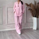 Puuvillasegu Linane Komplekt Kaks 2 Osa M&uuml;&uuml;k Vabaaja Pikkade Varrukatega N&ouml;&ouml;pidega Lahtine Pluus S&auml;rk&K&otilde;rge Elastsusega Laiade S&auml;&auml;rtega Lahtised P&uuml;ksid Kost&uuml;&uuml;mid XXXXXL roosa